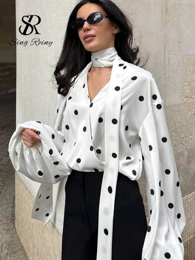 SINGREINY Elegant Satin Polka Dot Shirt Ribbons Lantern | SAMAG
