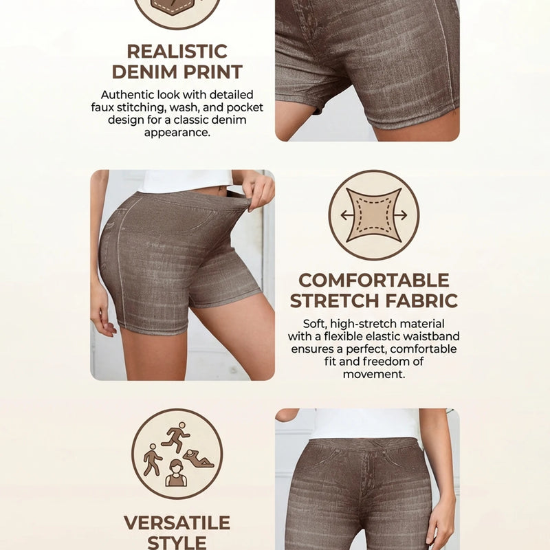 High-Waist High-Elastic Yoga Shorts for Women Denim-Like Comfortable Breathable Slimming Sporty Summer Shorts