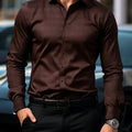 Men's dark plaid long sleeved shirt slim fit European | SAMAG