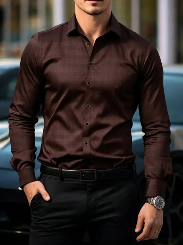 Men's dark plaid long sleeved shirt slim fit European | SAMAG