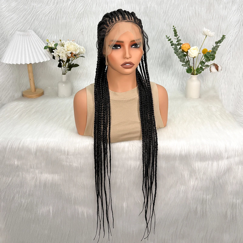 KIMA Lace Front Cornrow Box Braided Wig Synthetic Knotless Braids Wig With Baby Hair Heat Resistant Fiber Braiding Wigs For Afri