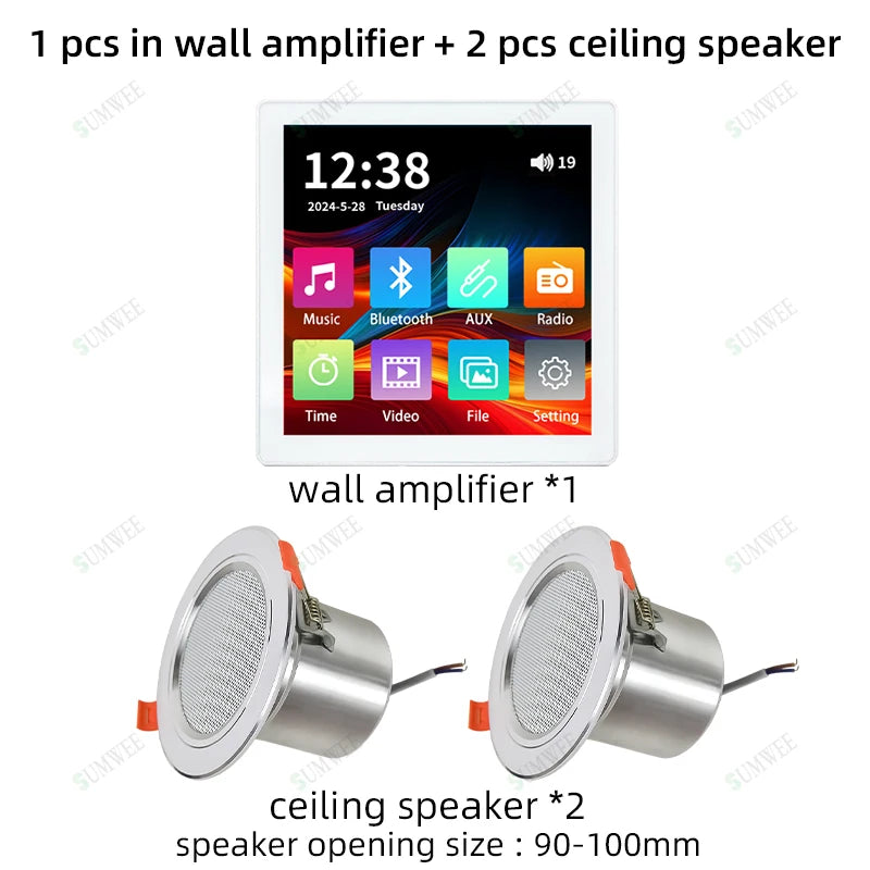MINI Touch Screen TF Audio In Wall Amplifier Home Theater Bluetooth Control Panel Background Music Player Stereo Ceiling Speaker