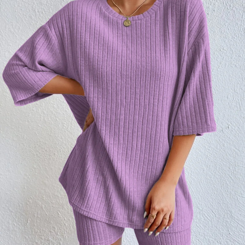 Spring Summer Short Sleeve T Shirt Short Pants Two Piece Set Women Casual Loose O Neck Top High Waist Tracksuit Female Outfits