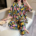 Cotton Sleepwear Big Size Cardigan Seven-minute Pants Two-piece Print Loungewear Pajama Sets Summer Nightwear Korean Fashion