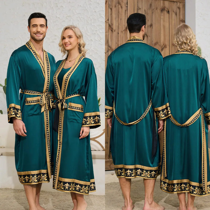 Spring Summer Men Pajamas 2PCS Robe Shorts Set Baroque Style Satin Kimono Bathrobe Nightgown Home Clothing Loungewear MY1170