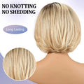 Blonde Brown Short Remy Human Hair HD Lace Front Wigs with Dark Roots Bob Natural Layered Lace Frontal Wig with Bangs for Women