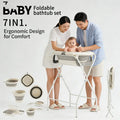 7-in-1 Baby Bath Tub Set with Temperature Display Folding Bathtub Non-Slip Stand Shower Table And Clothes Rack for Infants And
