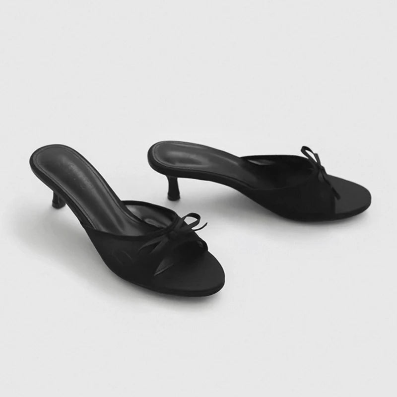 2026 New Fashion Bow Sandals Summer Classic Solid Color Stiletto Heel Women's Slippers Sexy Pointed Toe Banquet Women High Heels