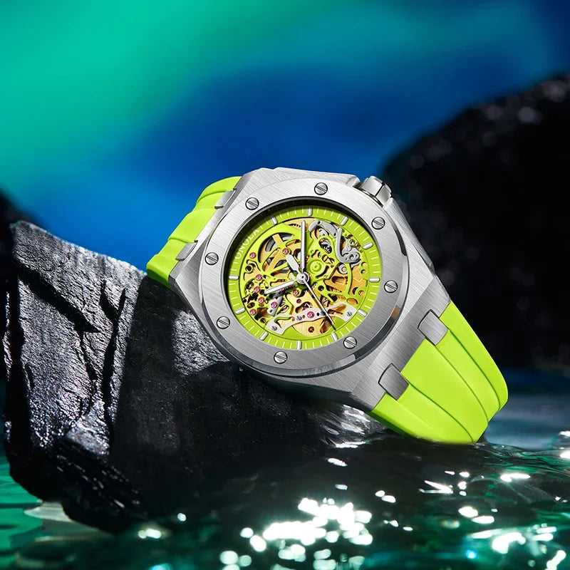 ONOLA 3834 Automatic Mechanical Men's Watch Fashion Sport Waterproof Luminous Watches for Men Silicone Strap Relogio Masculino