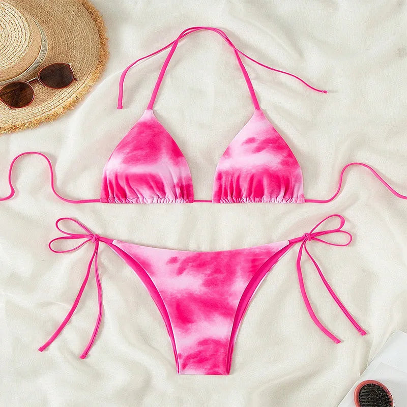 Tie Dye Lace Up Bikini Set Beach Swimwear Women Swimsuit | SAMAG