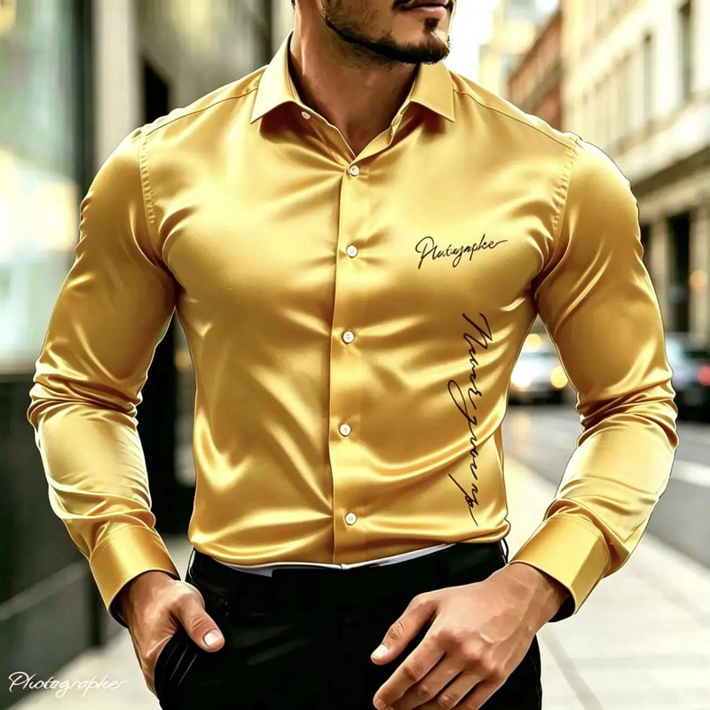 Men's Satin Silk Shirt Luxurious Letter Printed | SAMAG