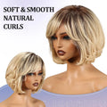 Blonde Brown Short Remy Human Hair HD Lace Front Wigs with Dark Roots Bob Natural Layered Lace Frontal Wig with Bangs for Women