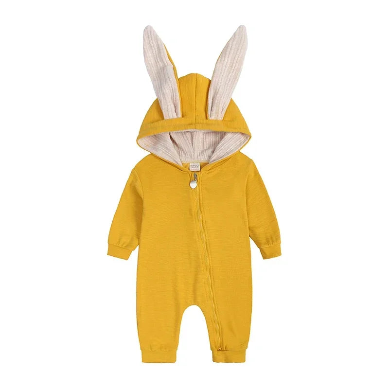 0-18M Newborn Baby Boys Girls Rompers Cotton Cartoon Bunny 3D Rabbit Ear Hoodie Overall Toddler Jumpsuit Infant Carnival Costume