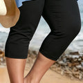 Plus Size Capri Leggings High Waist Tummy Control Stretchy Yoga Workout Women's Plus Size Pull on Stretch Capri Pants High Waist