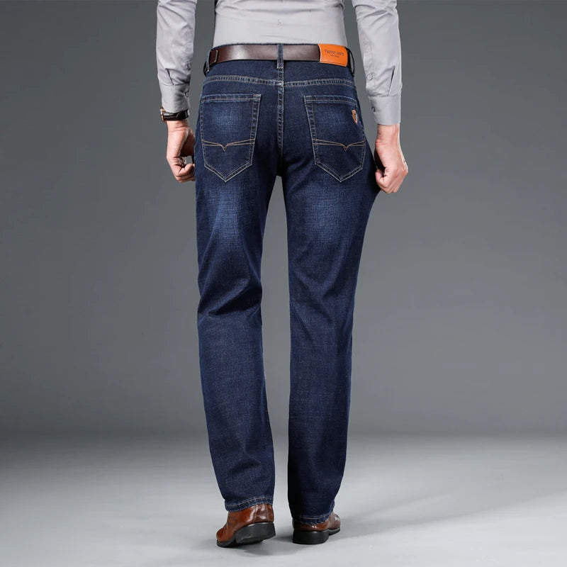 SHAN BAO autumn spring fitted straight stretch denim | SAMAG