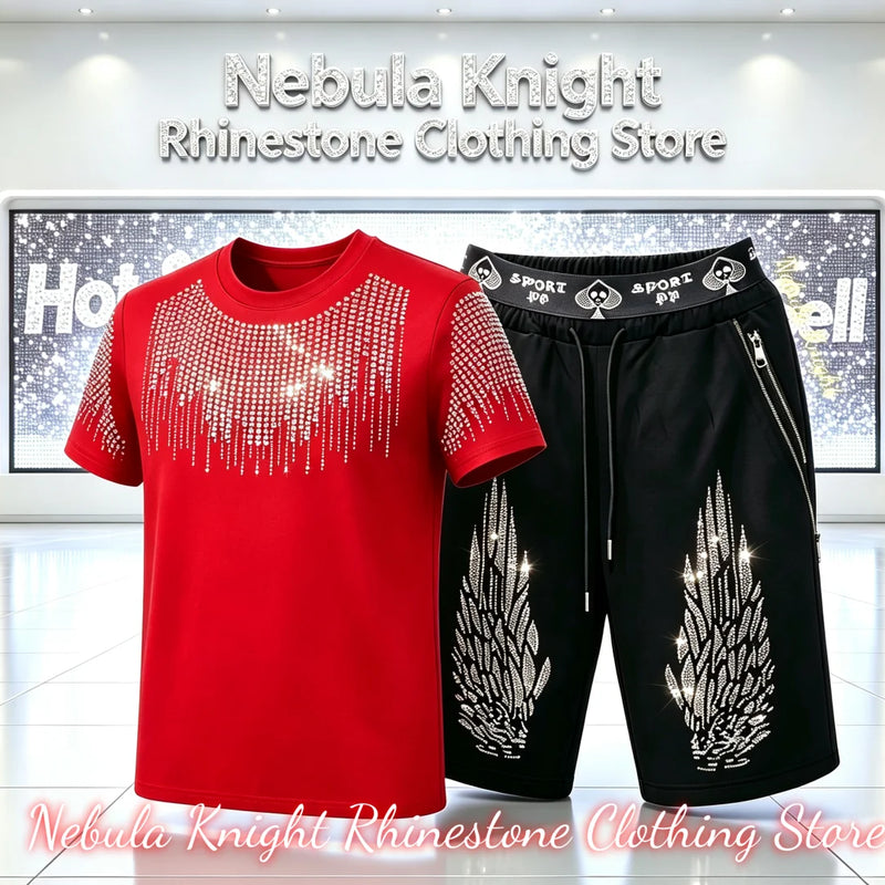 Men's Rhinestone Tracksuit Set European Luxury Streetwear Casual Daily Outfit T - Shirt And Pants - View 3 | SAMAG
