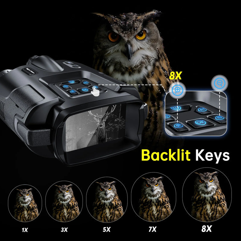 Night Vision Binoculars 4K Infrared 5000mAH Rechargeable 8X Digital Zoom 600 Meters Darkness Goggles 5000mAh Rechargeable, 64GB Card Included for Wildlife Observation & Surveillance