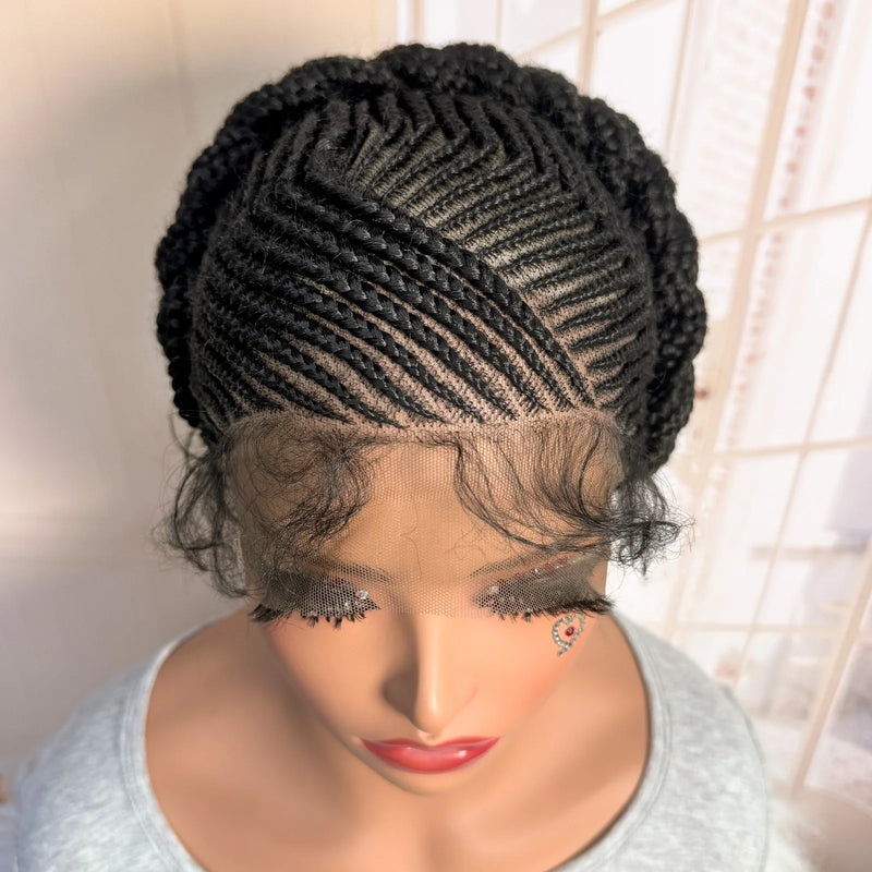 Short Full Lace Braiding Wig Synthetic Cornrow Knotless Box Braided Wigs Natural African Bantu Braids Wig for Black Women