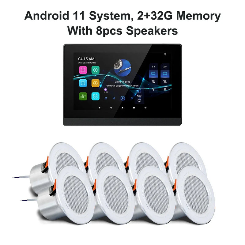 WiFi Bluetooth Wall Amplifier 7 inch Metal Frame Android Amp Home Theater Sound System Mini Stereo Ceiling Speaker Residential