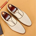 Men's Business Casual Oxford Shoes Real Cow Leather Comfortable Breathable Hollow Leather Summer Shoes White Dress Shoes