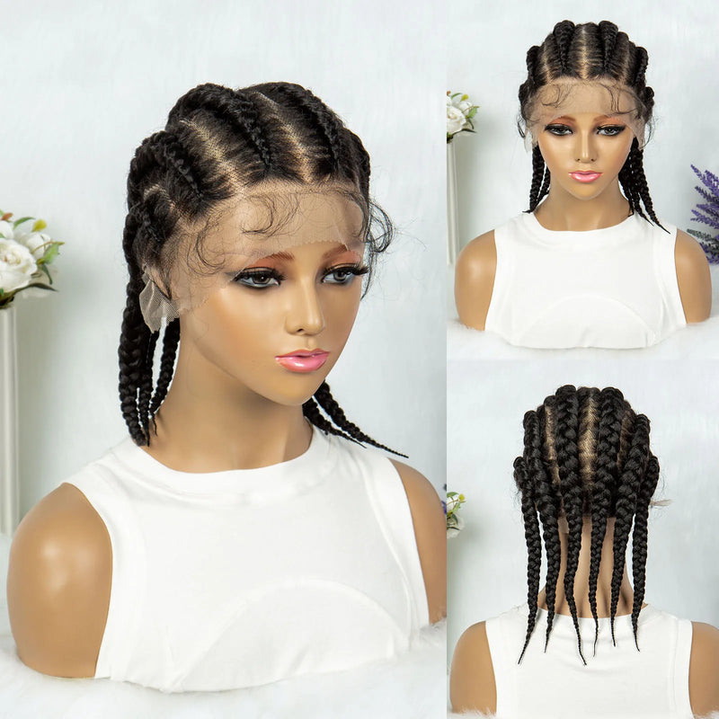 14Inch Synthetic Full Lace Braided Wigs Cornrow Braids with Baby Hair Lace Frontal Handmade Twisted Braids Wigs for Black Women