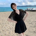 Women's One Piece Swimdress V Neck Sheer Lace Flare | SAMAG