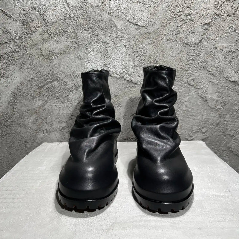 Men's High Top Shoes Platform Zip Leather Luxury Sneakers High Street Autumn Black Designer Boots