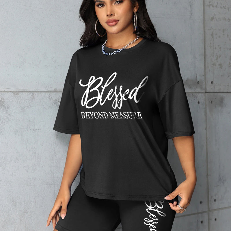 Plus Size Sets for Women Summer 2 Pieces Blessed Printed Offers and Liquidation Everything Cheap Elegant Women's Sets Short Sets
