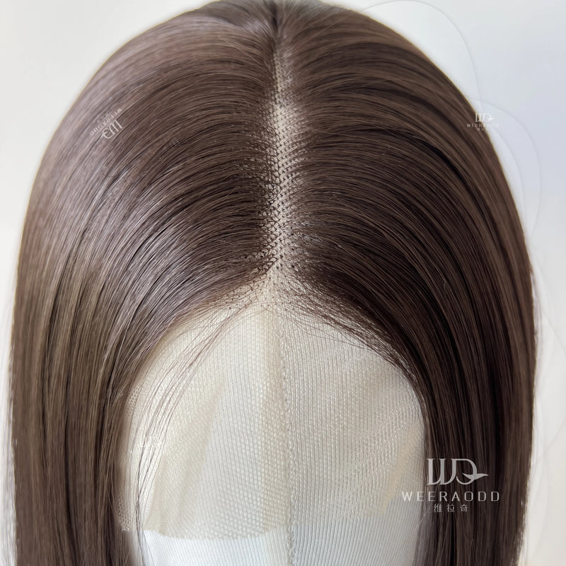 Dark Brown Shoulder Length Synthetic Lace Front Wigs for Women 13x4 Glueless Middle Part Synthetic Wigs 150% Density Natural