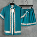 Men's Summer Holiday Suit Retro Textured Printed Border Shirt Short Sleeve Two Piece Breathable Pool - View 11 | SAMAG
