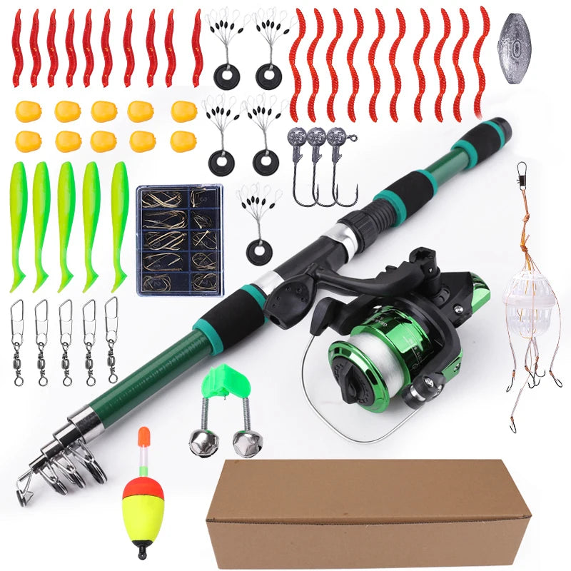FTK 1.8M Portable Spinning Fishing Rod Reel Full Kits Carbon Fiber Carp Rod Wheel Travel Set Accessory