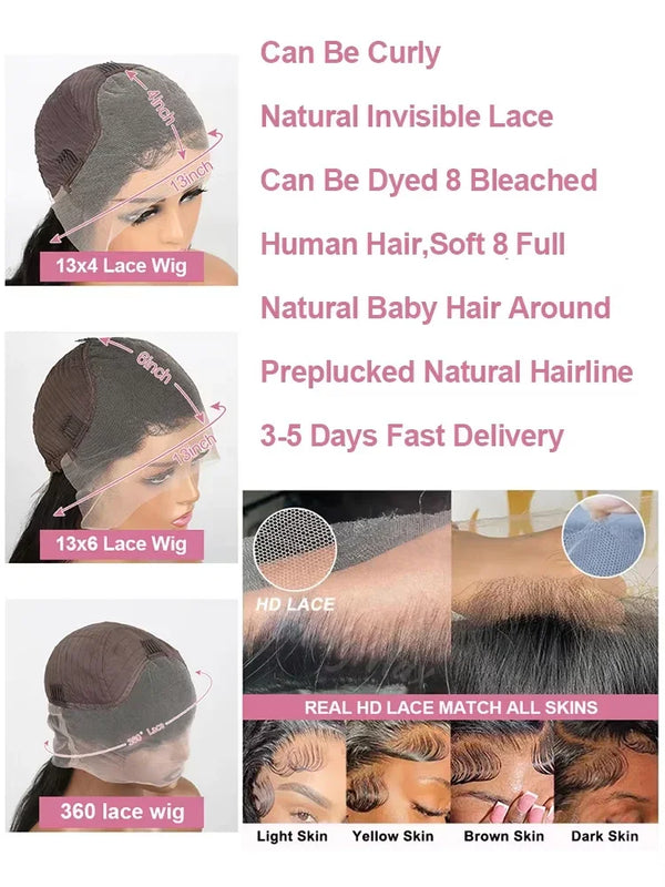 40 46 50 Inch Human Hair Wigs 13x6 HD Bone Straight Lace Frontal Wigs 100% Virgin Hair 300 High Density Transparent Lace 13x4 360 Full Silky Hair Lace Front Wigs For Women Preplucked