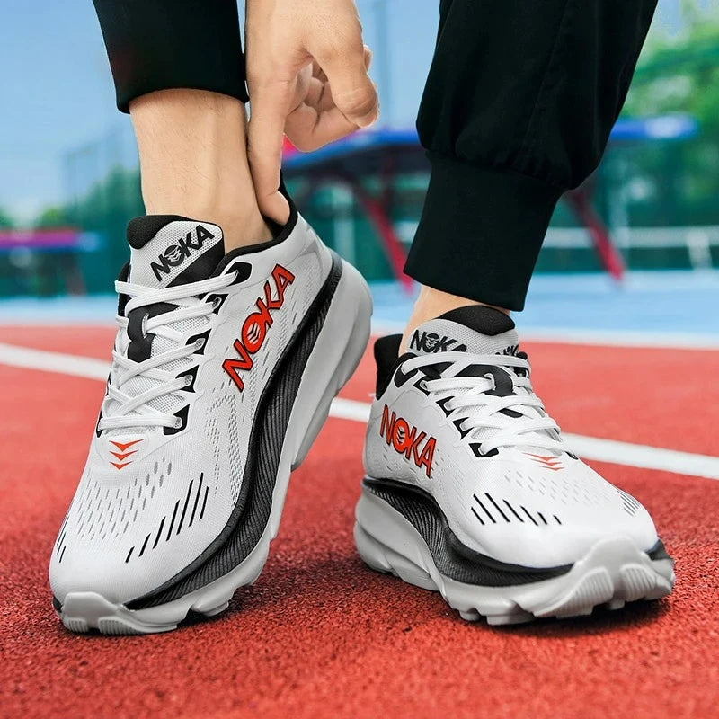 Men's Carbon Plate Running Shoes Breathable Lightweight Marathon Athletic Nonskid Elastic Sports Sneakers