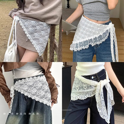 Korean Style Lace Embroidery Belt with Detachable Scarf | SAMAG