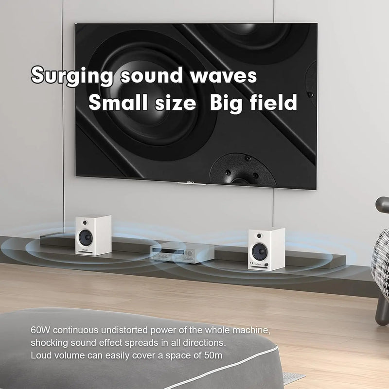 Ortizan Audio Bookshelf Active Speakers Studio Monitor，Bluetooth 5.3 Wireless Computer TV PC USB DAC HiFi Home Subwoofer System
