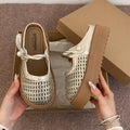 Summer Women's Hollow Out Woven Round Toe Mary Jane Buckle Strap Chunky Platform Mule Clogs Slides Sandals Casual Slippers Shoes