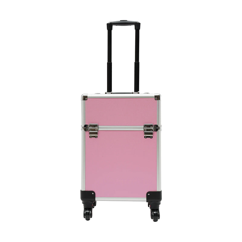 18" Aluminum Makeup Train Case, Rolling Cosmetic Organizer Cart with Key Lock, Large Portable Beauty Storage Suitcase for Professional Travel Salon