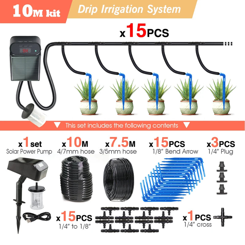 Garden Mini Solar Timer Automatic Drip Irrigation Kit Solar Powered for Balcony Potted Plants Watering System Dropper Fittings