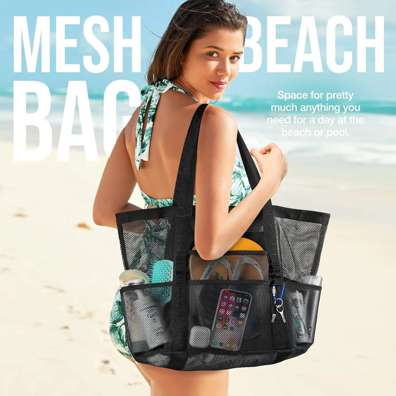 Extra Large Mesh Beach Bag, Swimming Bag for Children Beach Toy Baskets Portable Travel Storage Wash Bag Quick Dry Tote