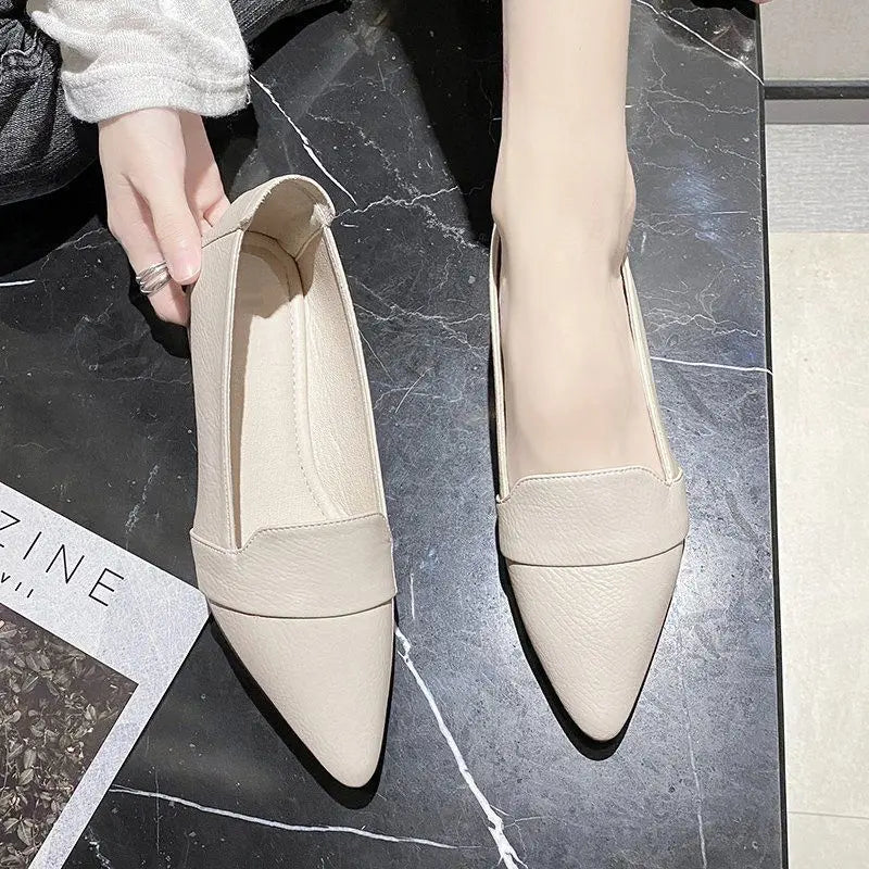Loafers Ladies Summer Footwear Office Shoes for Women 2025 Pointed Toe Low Heel Elegant A Korean Style High Quality Shoe Spring