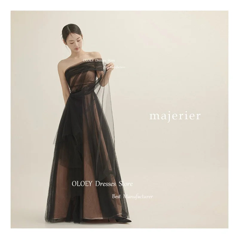 OLOEY One Shoulder Fairy Black Evening Dresses Wedding | SAMAG