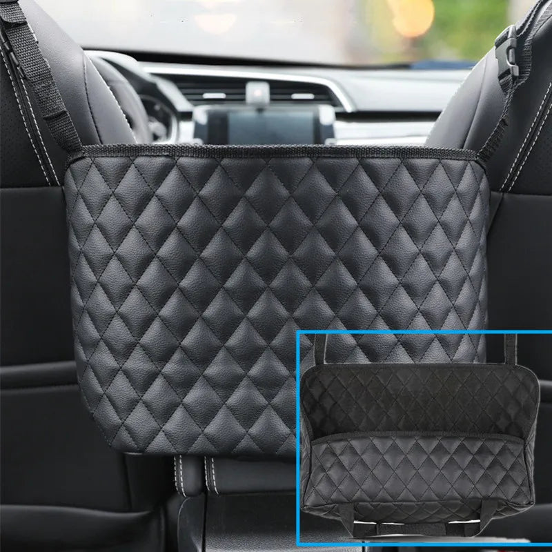 Leather Car Stowing Tidying Seat Middle Hanger Storage Bag Auto Handbag Holder Between Seats of The Car Tissue Water Cup Pockets