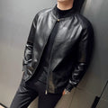 New Men's Faux Leather Jacket Motorcycle Biker Coat Stand Collar Zipper Slim Fit Casual Streetwear Outerwear