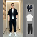 Korean Style Plus Size Men's 3 Piece Suit Set Short Sleeve Blazer Summer Lightweight Comfortable