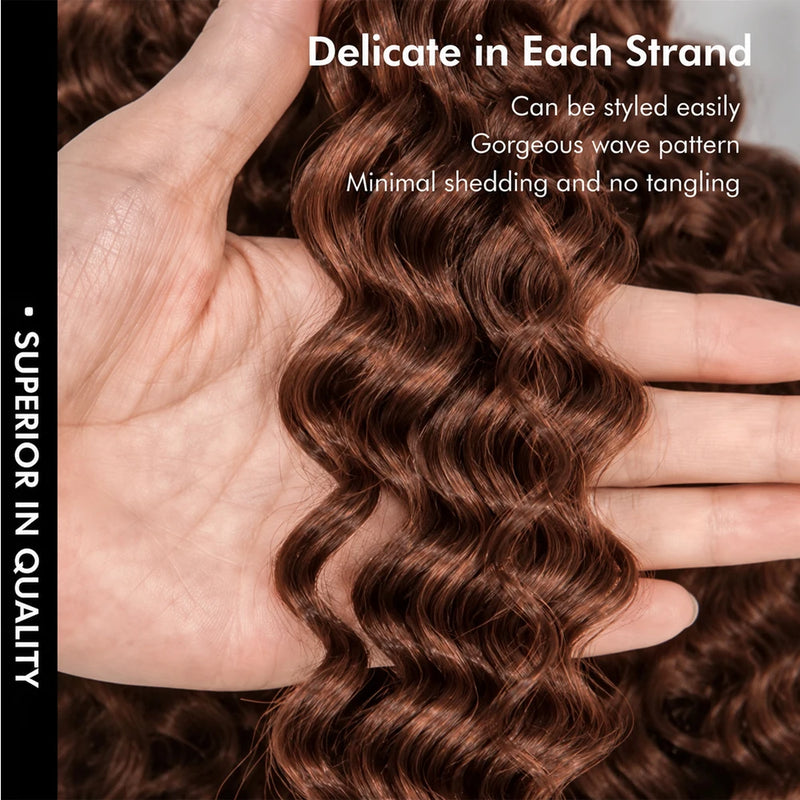Brown Deep Wave Crochet Human Hair Extensions Miracle Knots Feather Soft Braiding Hair for Black Women Pre Looped Lightweight Reusable Hair with Natural Shine Full Volume for Boho Braids and Protective Styles