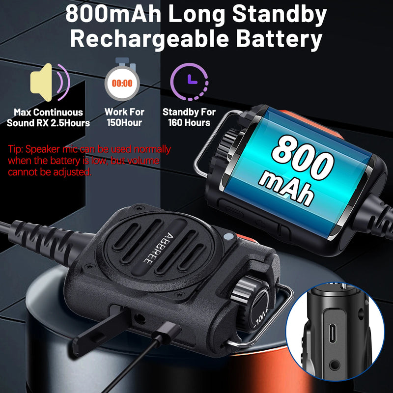 ABBREE AR-158 Rechargeable Walkie Talkie Speaker Microphone Volume Adjust Type-C Charging for Baofeng UV 5R MINI UV 21 PRO Radio