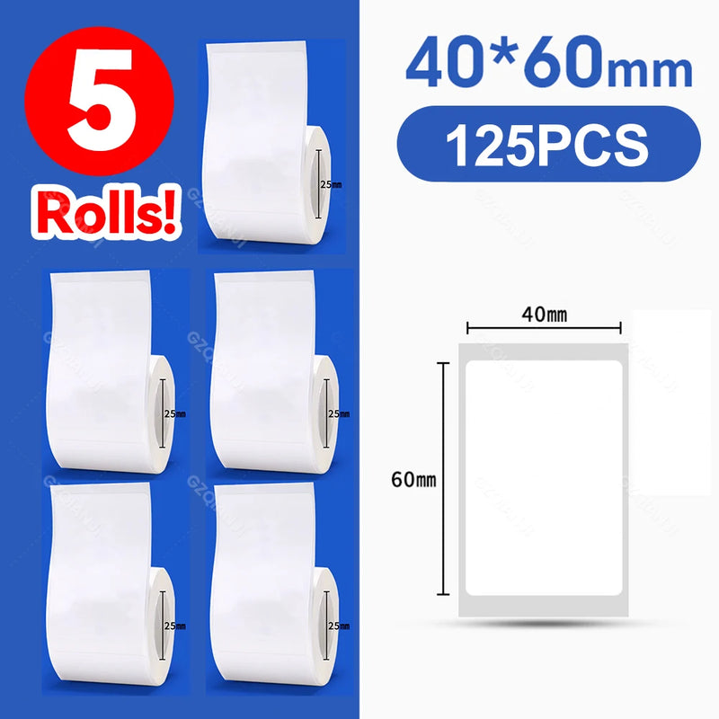 5 Rolls 30-50mm Thermal Label Paper Rolls White Color Waterproof for Niimbot B1 B21 B203 B3S Label Printer Barcode Name Printing