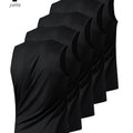 Men's Sports Vest Black 5-Piece Breathable Round Neck Slightly Elastic Fabric Pure Color Suitable for Spring, Summer and Autumn R