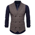 Blazer Men Vests Plaid Suits Coats Double Breasted Turn Down Collar Sleeveless Slim Fit Vest Coat Casual Regular Splice Autumn