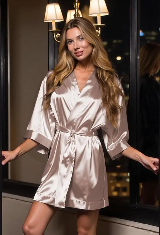 Hot Women Short Silk Bridesmaid Bride Robe Sexy Satin | SAMAG